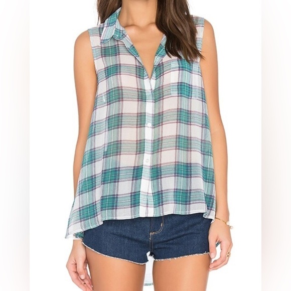 Jack By Steve Madden Barbi Top in Multi Plaid Green Sleeveless Button Front y2k - Picture 1 of 8